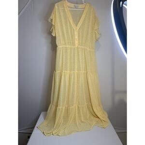 Ava & Viv Women's Yellow Maxi Dress, Plus Size 1X, Sheer Lining, Summery